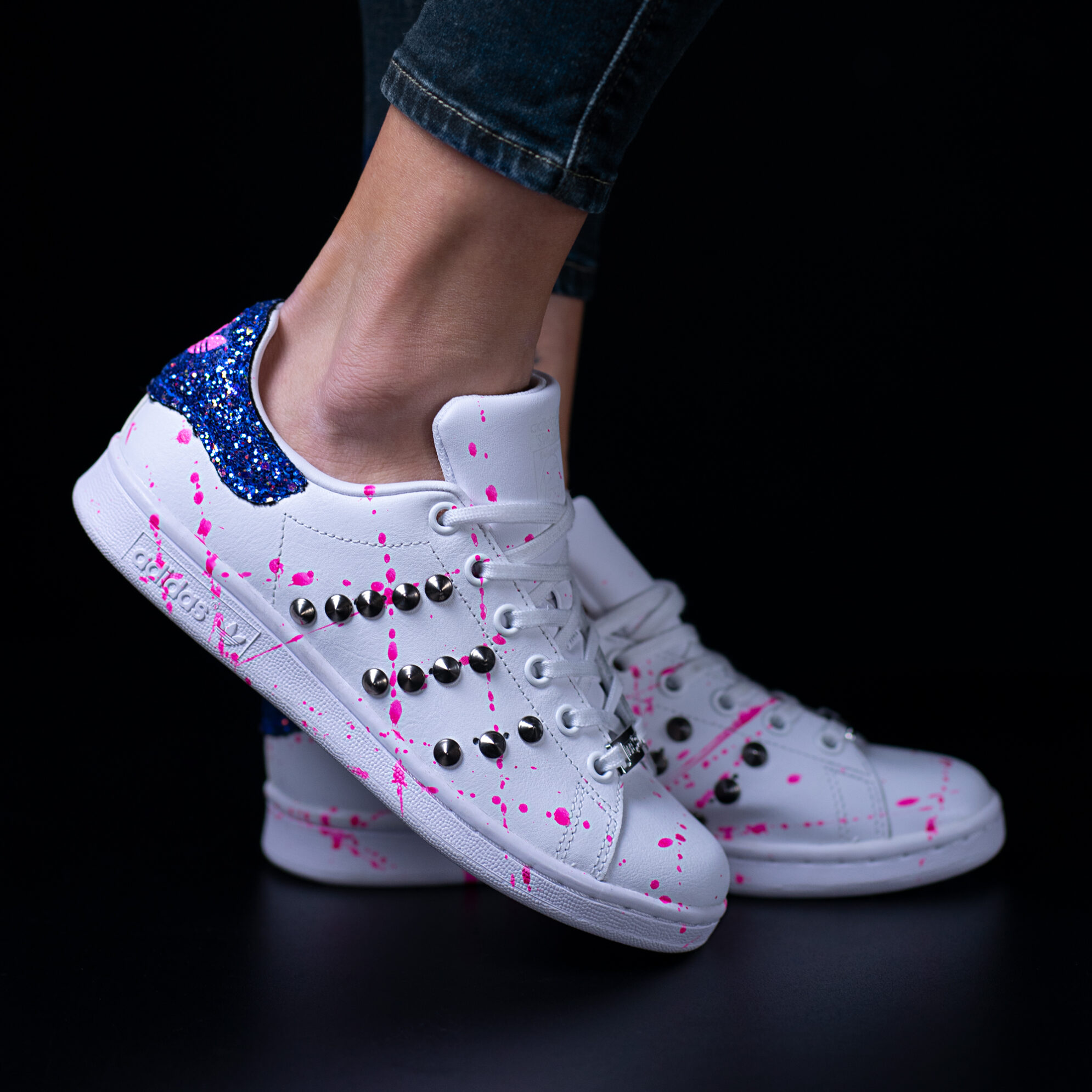 Adidas Superstar Bianche Glitter Borchie Rosa Fluo [Prodotto
