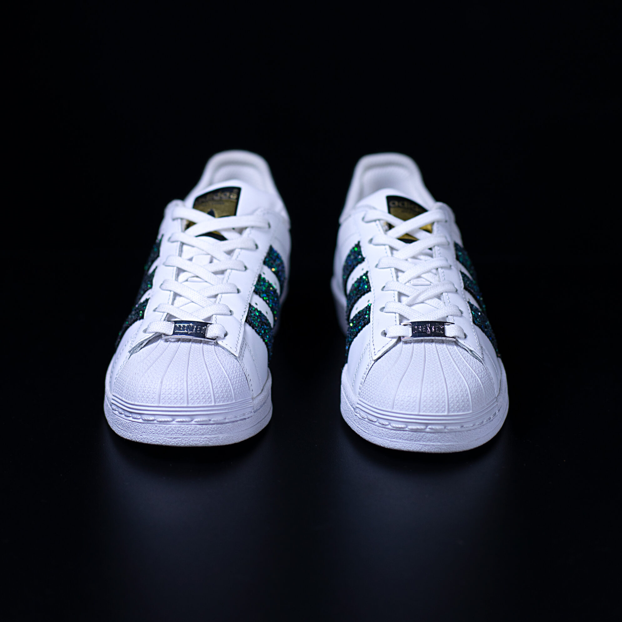 superstar aurora adidas sneakers personalizzate glitter verde da dressed