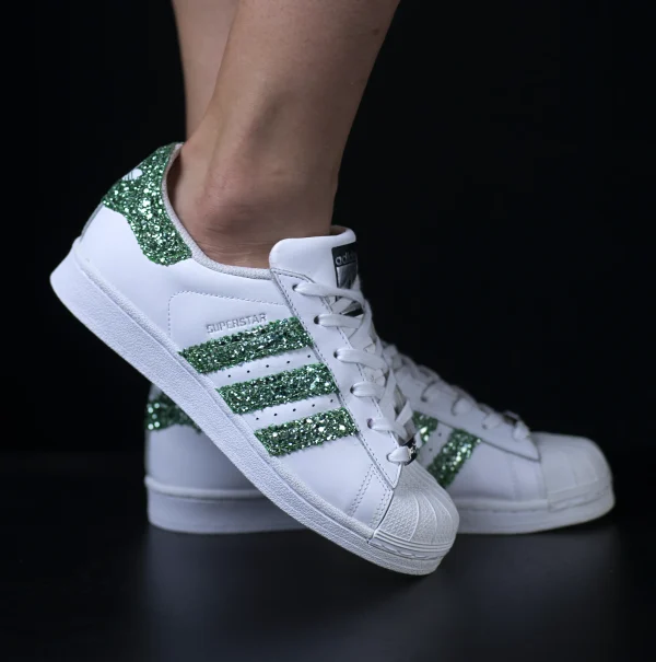 superstar emerald adidas sneakers personalizzate glitter verde smeraldo da dressed